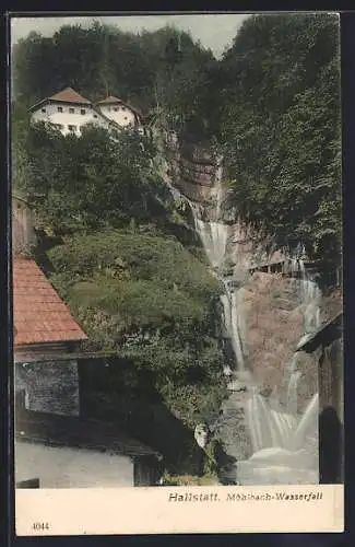 AK Hallstatt, Blick auf Mühlbach-Wasserfall