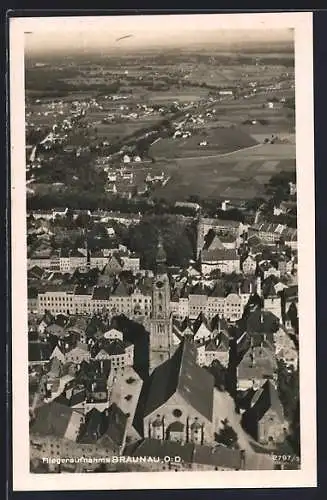 AK Braunau, Teilansicht mit Kirche vom Flugzeug aus gesehen