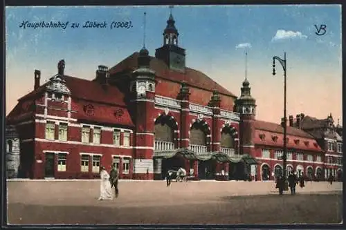 AK Lübeck, Blick zum Haupt-Bahnhof