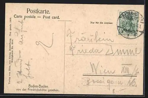 AK Baden-Baden, Ortsansicht von der Friedrichshöhe