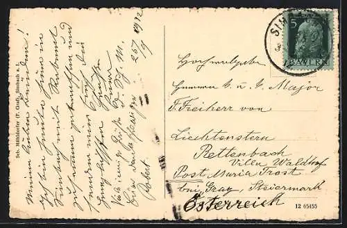 AK Simbach a. Inn, Ortspanorama mit Gebirgskette im Hintergrund