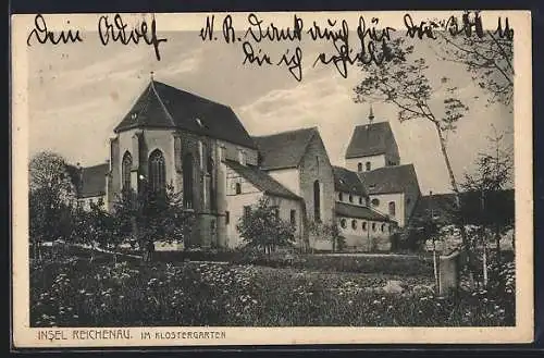 AK Reichenau / Bodensee, Partie im Klostergarten