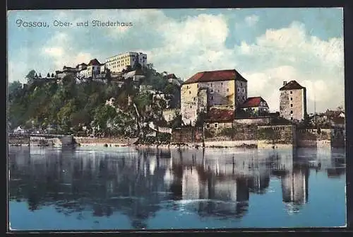 AK Passau, Ober- und Niederhaus, vom Wasser gesehen