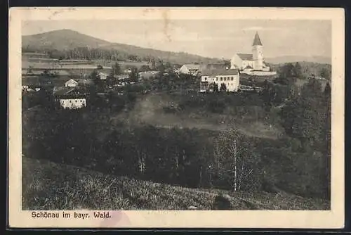 AK Schönau / Viechtach, Ortsansicht mit Kirche