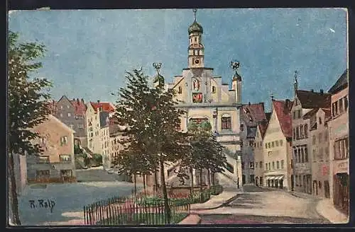 Künstler-AK Kempten / Allgäu, Der Rathausplatz