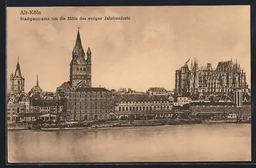 AK Köln, Stadtpanorama vom Rhein aus, um 1850