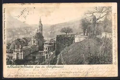 AK Baden-Baden, Stadtblick von der Schlossterrasse