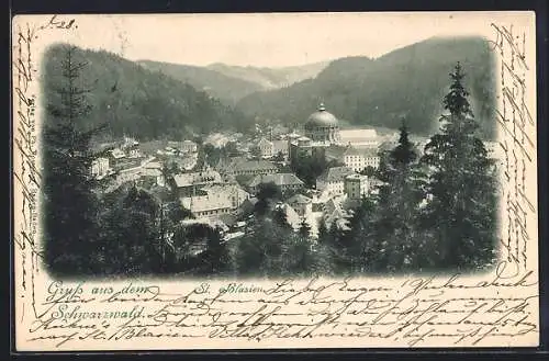 AK St. Blasien /Schwarzwald, Totalansicht mit Bergpanorama