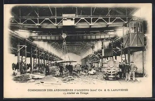 AK Angers, Commission des Ardoisières, Anct Ch. & G. Larivière, Atelier de Triage, Schiefer-Steinbruch