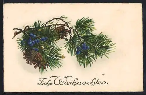 AK Weihnachtsgruss mit verschneitem Tannenzweig