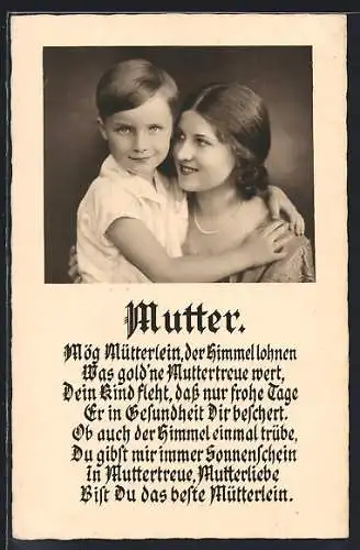 AK Sohn umarmt seine Mutter, Muttertag