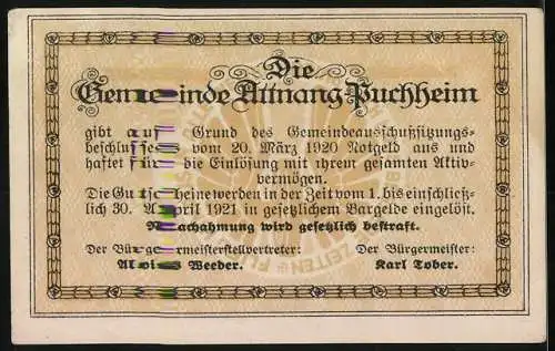 Notgeld Attnang-Puchheim 1920, 10 Heller, historische Gebäude und Landschaft