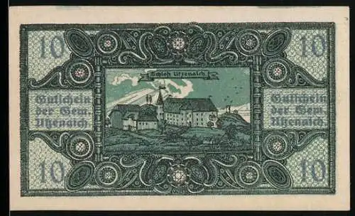 Notgeld Utzenaich 1920, 10 Heller, Schloss Utzenaich mit kunstvoller Umrandung