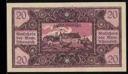 Notgeld Utzenaich 1921, 20 Heller, Schloss Utzenaich, dekoratives Muster