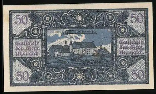 Notgeld Utzenaich 1920, 50 Heller, Schloss und verzierte Umrandung