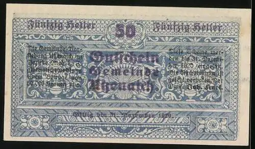 Notgeld Utzenaich 1920, 50 Heller, Schloss und verzierte Umrandung