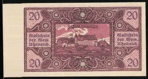 Notgeld Utzenaich 1920, 20 Heller, Schloss Utzenaich