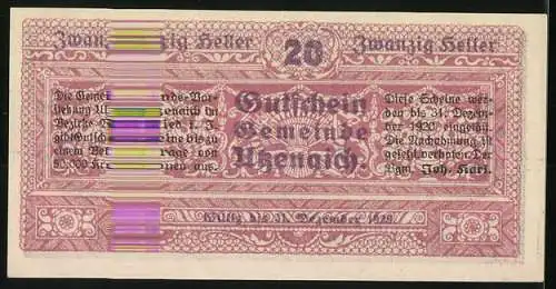 Notgeld Utzenaich 1920, 20 Heller, Schloss Utzenaich