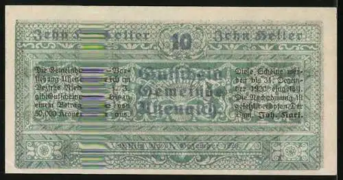 Notgeld Utzenaich 1920, 10 Heller, Schlossansicht und Ziermuster