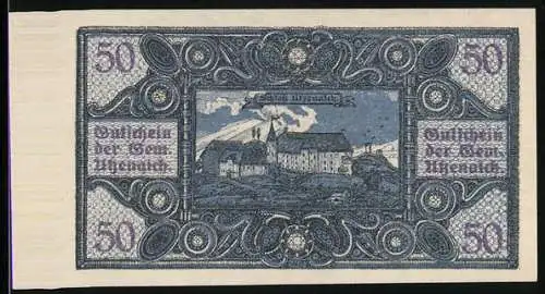 Notgeld Utzenaich 1920, 50 Heller, Schloss Utzenaich, kunstvolles Muster