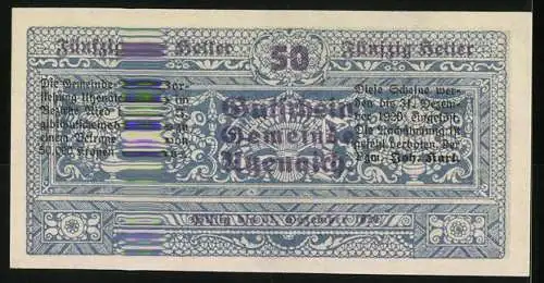 Notgeld Utzenaich 1920, 50 Heller, Schloss Utzenaich, kunstvolles Muster