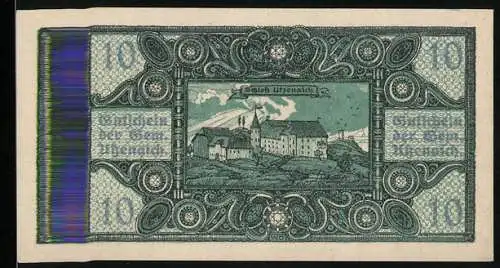 Notgeld Utzenaich 1921, 10 Heller, Schloss Utzenaich und dekorative Ornamente