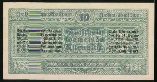 Notgeld Utzenaich 1921, 10 Heller, Schloss Utzenaich und dekorative Ornamente