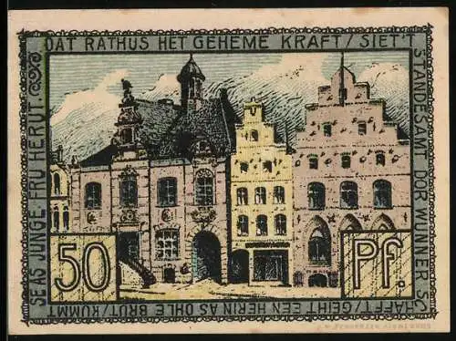 Notgeld Husum, 50 Pfennig, Rathausansicht und Stadtwappen, Ser.Nr. 61419