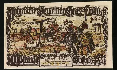 Notgeld Gross-Flottbek 1921, 30 Pfennig, ländliche Szene mit Pferdekutsche und Menschen