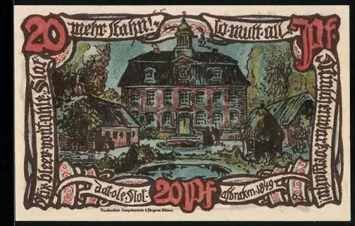 Notgeld Gross-Flottbek 1921, 20 Pfennig, Herrenhaus und Müllkutscher mit Pferd