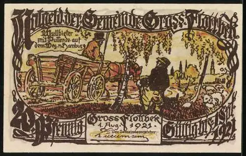 Notgeld Gross-Flottbek 1921, 20 Pfennig, Herrenhaus und Müllkutscher mit Pferd