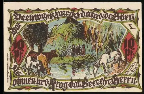 Notgeld Gross-Flottbek 1921, 10 Pfennig, Landschaft mit Fluss und Karte von 1789