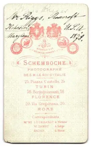 Fotografie Schembroche, Turin, Herr Riggs mit langem Schnauzbart, 1878