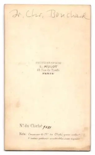 Fotografie L. Mulot, Paris, französischer Herr Dr. Chr. Bonchard im Anzug mit Vollbart, 1875