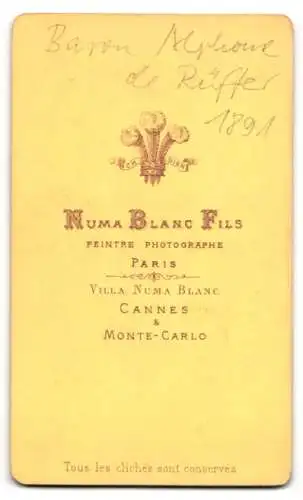 Fotografie Numa Blanc Fils, Cannes, Portrait Baron Alphonse Charles Jacques Ruffer