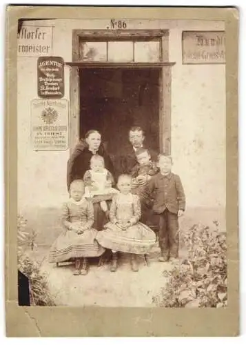 Fotografie A. Edelmayer, Wolfsegg, Ansicht Kirchham, Geschäft & Wohnhaus Maurermeister Franz Hundstorfer, Emailleschild