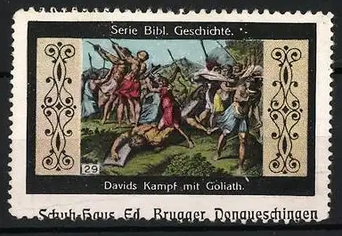 Reklamemarke Davids Kampf mit Goliath, biblische Szene