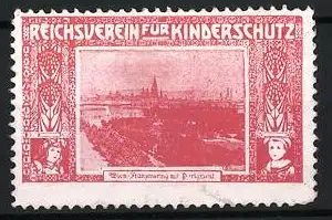 Reklamemarke Wien, Reichsverein für Kinderschutz, Stadtansicht mit Kindern