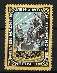 Reklamemarke Witwen- u. Waisen-Hilfsfond d. bewaffneten Macht, Frau mit Kindern und Adler