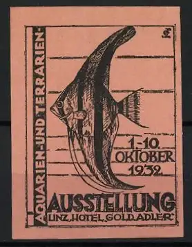 Reklamemarke Linz, Ausstellung Aquarien und Terrarien 1932, Fischmotiv