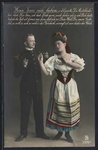 Foto-AK L.J. & F.F. Nr. 2303 /7: Wenn Zwei sich lieben a. d. Operette Die Rastelbinder, Page und Frau