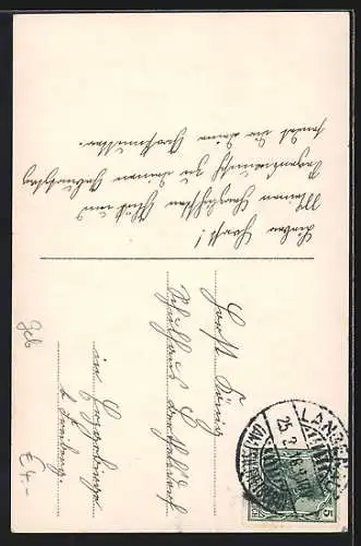 Foto-AK L.J. & F.F. Nr. 3808 /2: Kleiner Junge mit Kuvert und Kuchen, Geburtstagsgruss