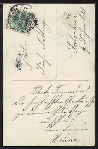 Foto-AK L.J. & F.F. Nr. 3467 /2: Kleiner Junge mit Blumen, Geburtstagsgruss