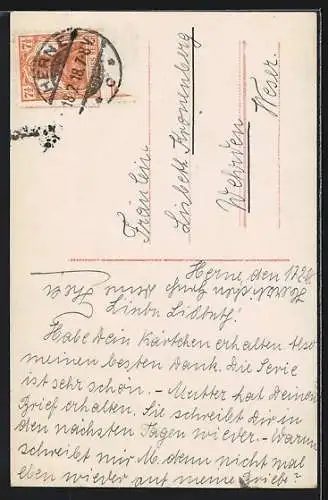 Foto-AK Amag Nr. 61874 /2: Junge Frau mit Blumenstrauss in hellem Gewand