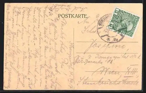 AK Russbach /N.-Oe., Ober-Russbach, Stöckl`s Handlung, Johannes-Statue, Kirche