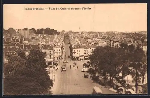 AK Bruxelles-Ixelles, Place Ste-Croix et chaussée d`Ixelles, Strassenbahn