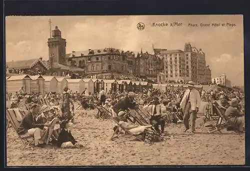 AK Knocke-s-Mer, Phare, Grand Hôtel et Plage