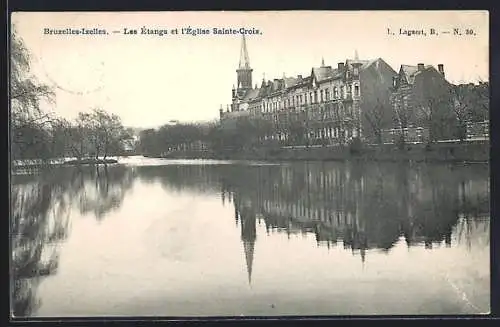 AK Bruxelles-Ixelles, Les Étangs et l`Église Sainte-Croix