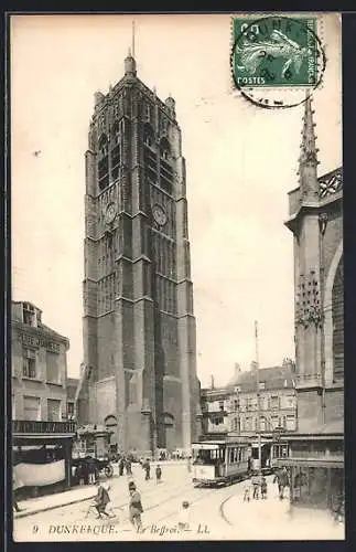 AK Dunkerque, Le Beffroi, Strassenbahn