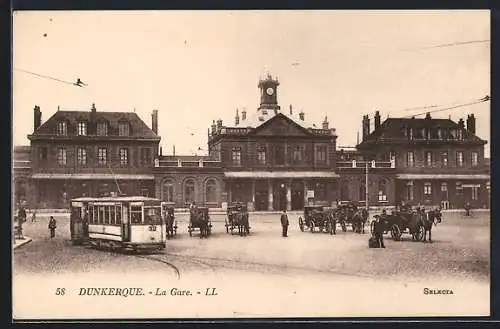 AK Dunkerque, La Gare, Strassenbahn